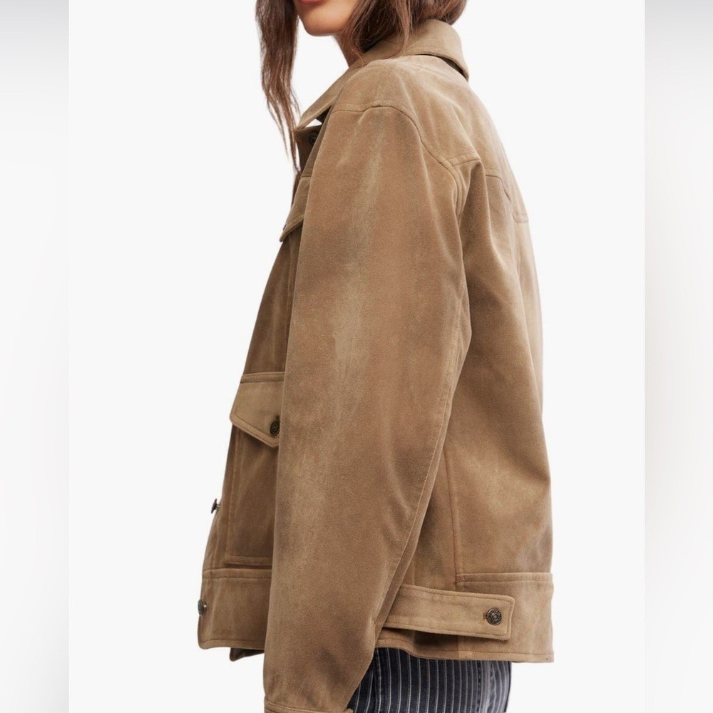 New! Free People Faux Suede Boxy Trucker Jacket Chore Coat - Picture 3 of 10